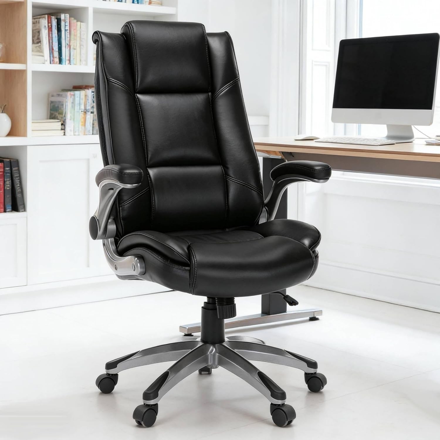 Leather Executive Office Chair - High Back Home Computer Desk Chair with Padded