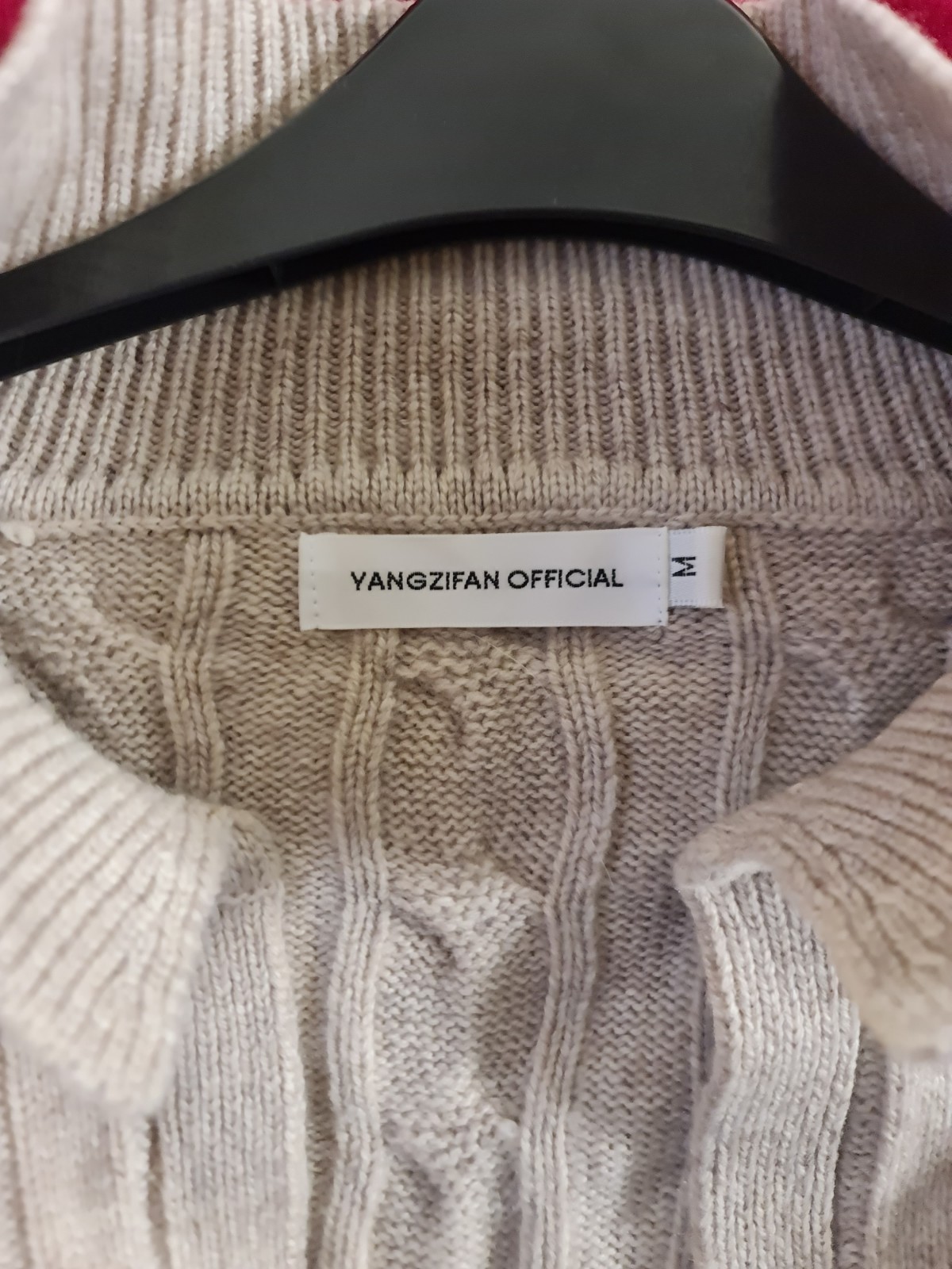 Mens Yangzifan Beige Cable Knit Warm Cotton Jumper Size M