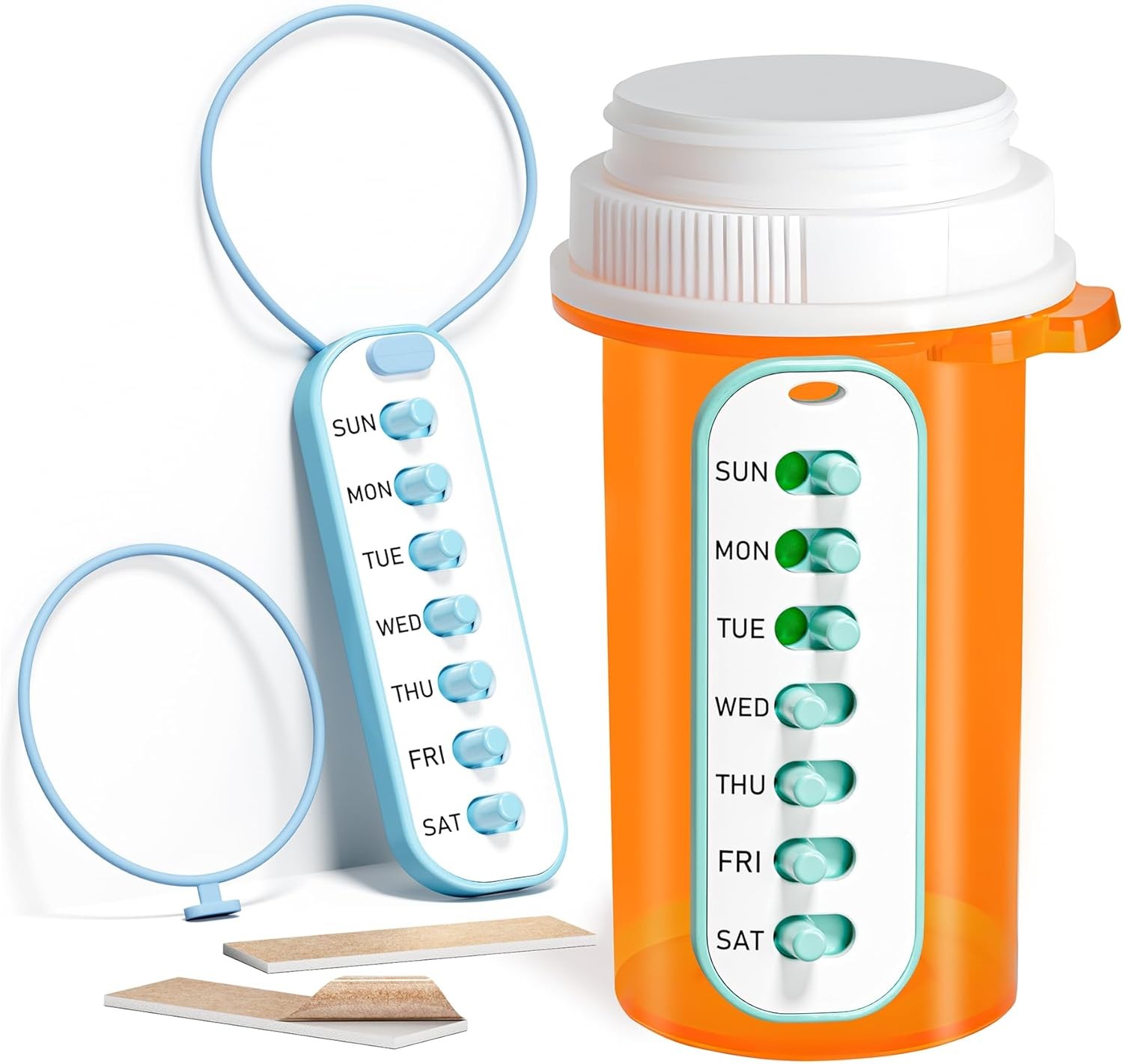 Odaro 2 Pack Pill Reminder, Lanyad or Sticker Pill Tracker, Work with Most Bottl