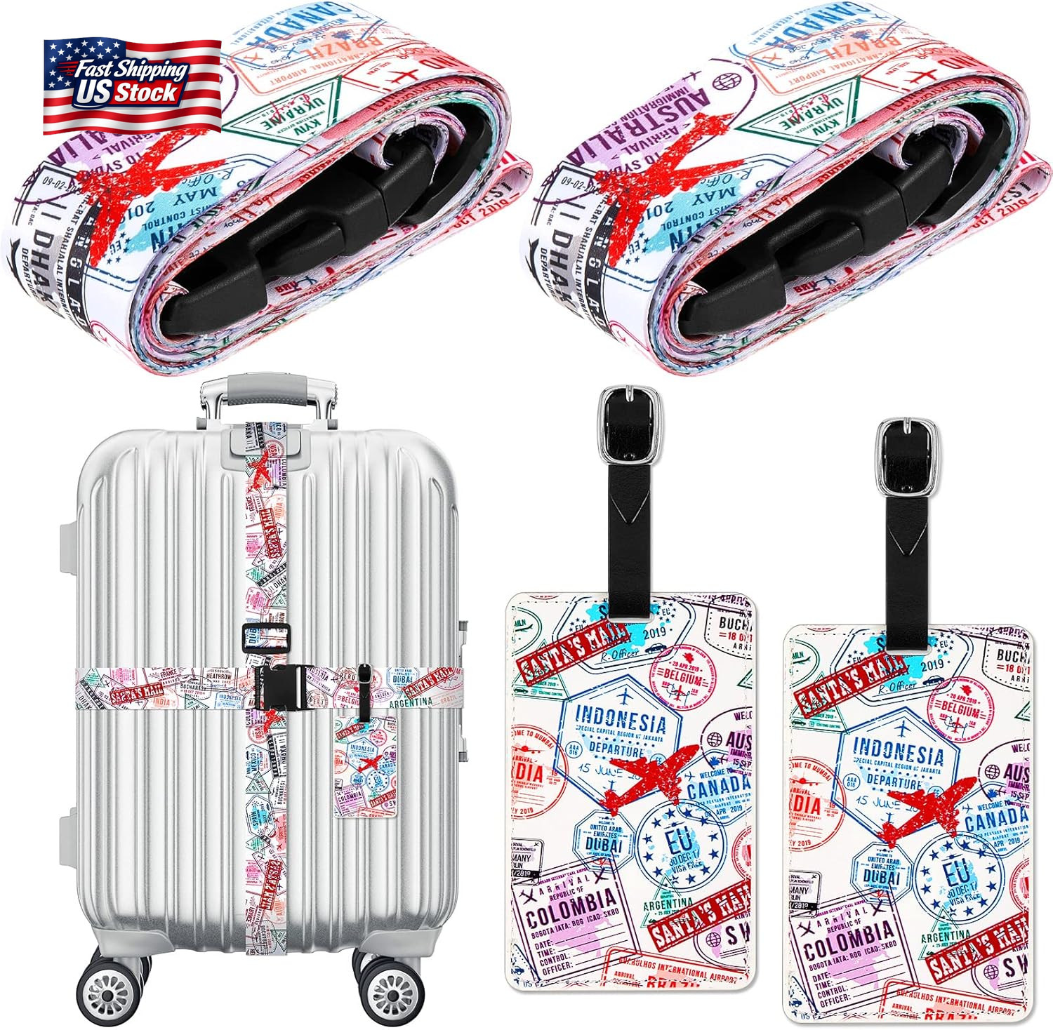 4 Pack Luggage Straps Set Adjustable Suitcase Belts with Quick Release Buckle Lu