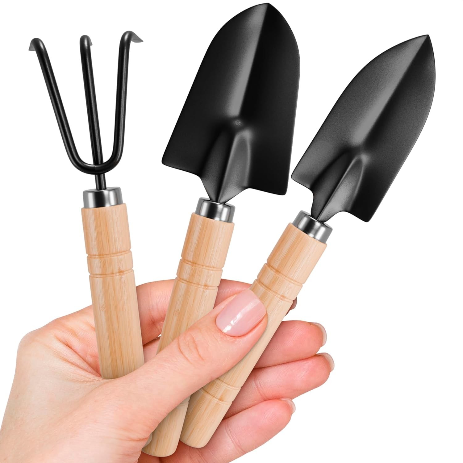 Hand Shovel for Gardening Trowel Garden Tool - 3Pcs Black, Light Brown