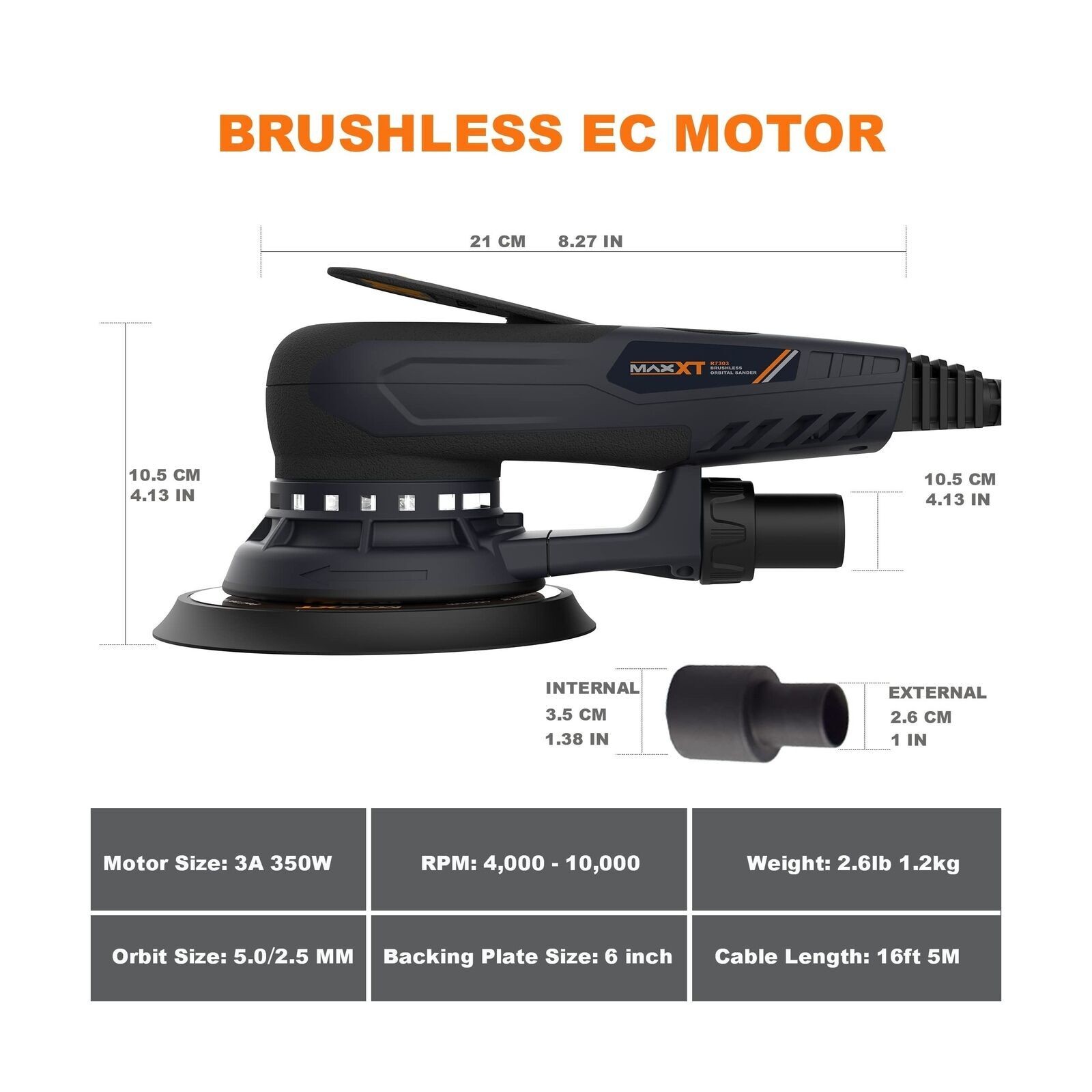 MAXXT Electric 5mm Random Orbital Sander Brushless 350W 3A Multi-function