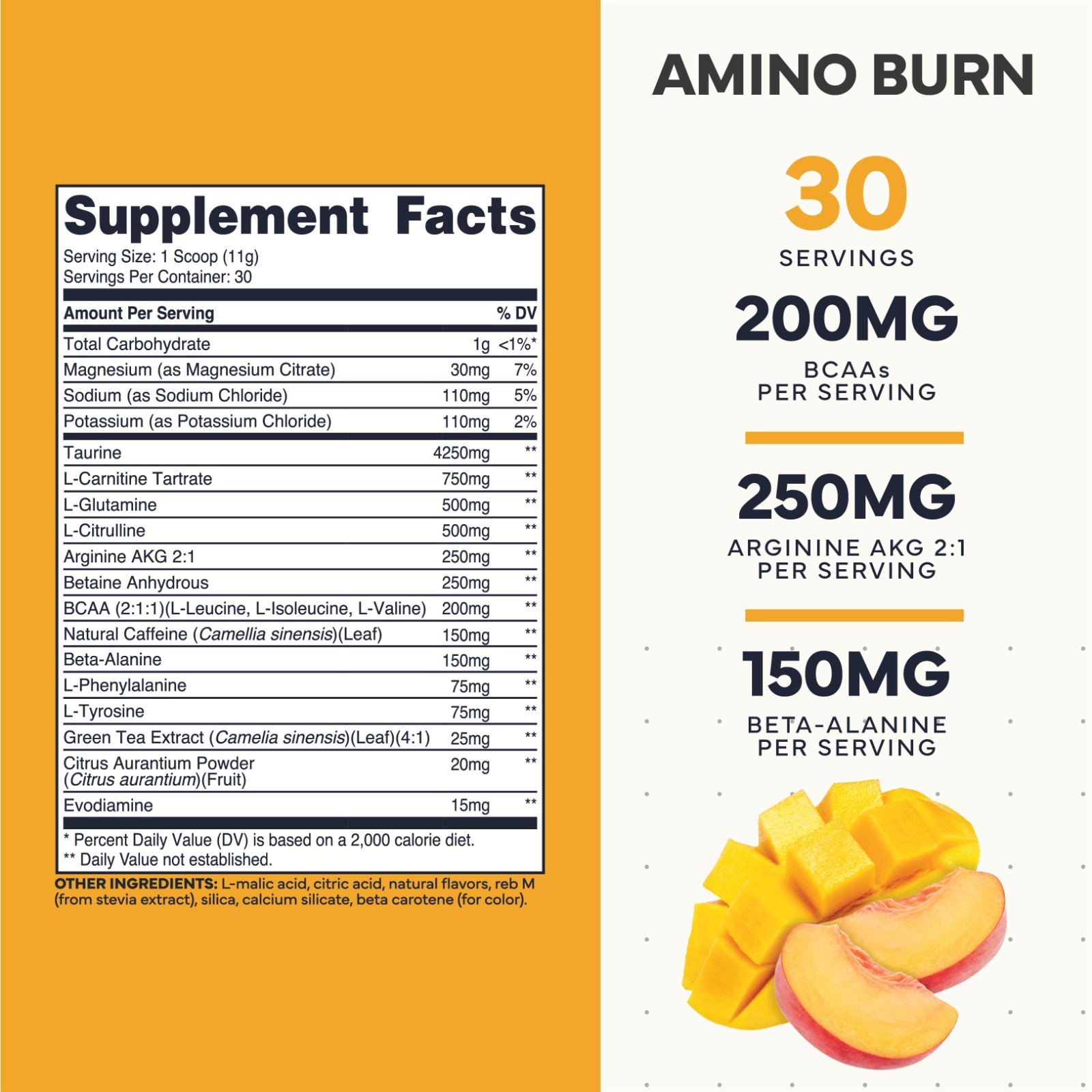 Type Zero Amino Burn (Peach Mango) 30 Servings - Pre Workout with Vegan BCAAs