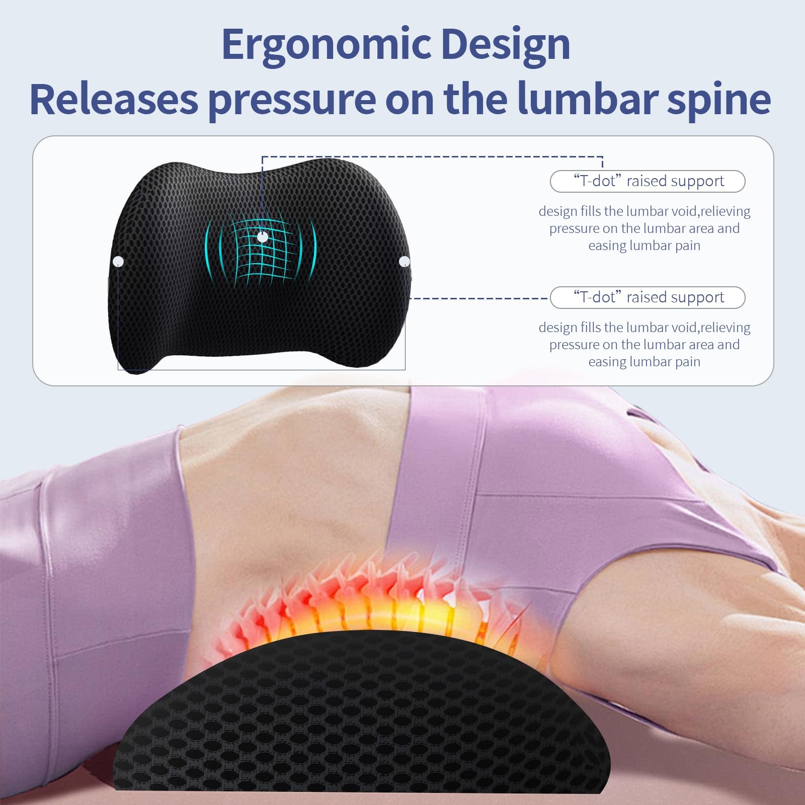 Lumbar Support Pillow for Office Chair, Car Lower Back Black