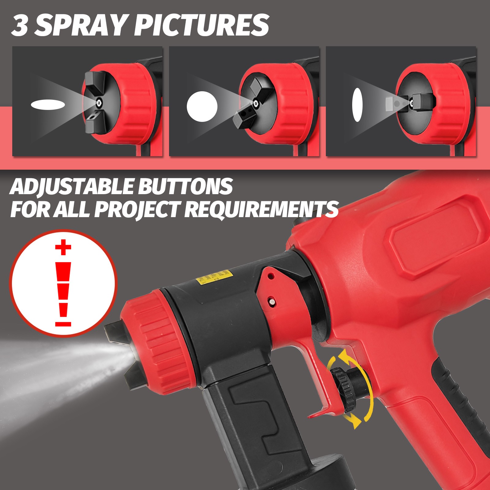 Paint Sprayerwith Adjustable Spray Width Knob 4 Nozzles and 3 Patterns