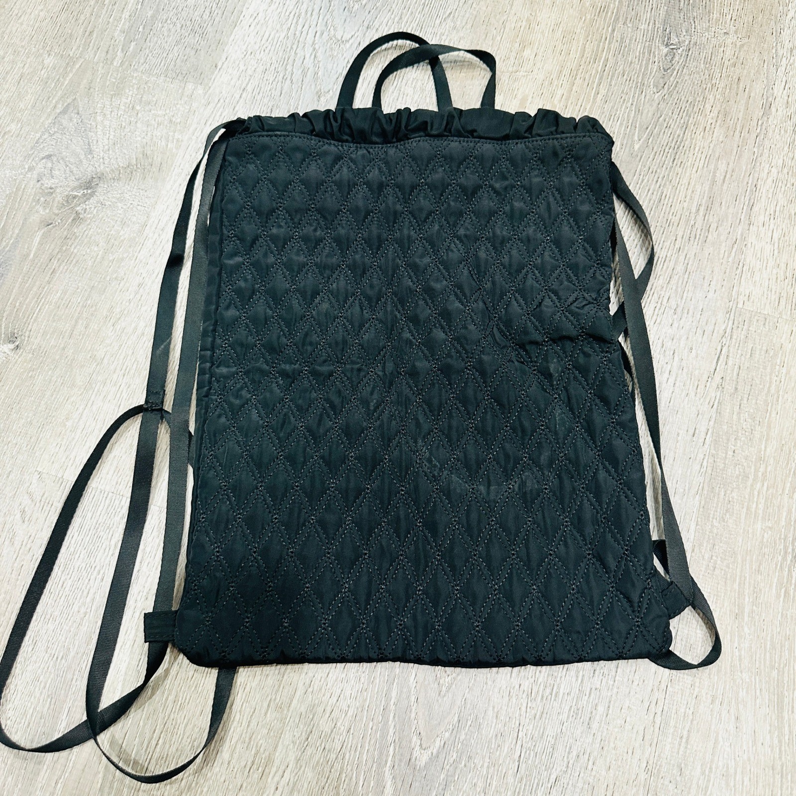 Fabletics Black Drawstring Backpack Quilted Logo Cinch Gym Bag Mens Womens