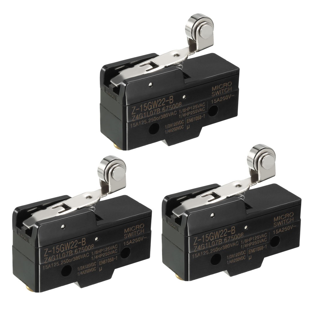 3Pcs Z-15GW22-B 1NO + 1NC Hinge Roller Lever Micro Action Switches