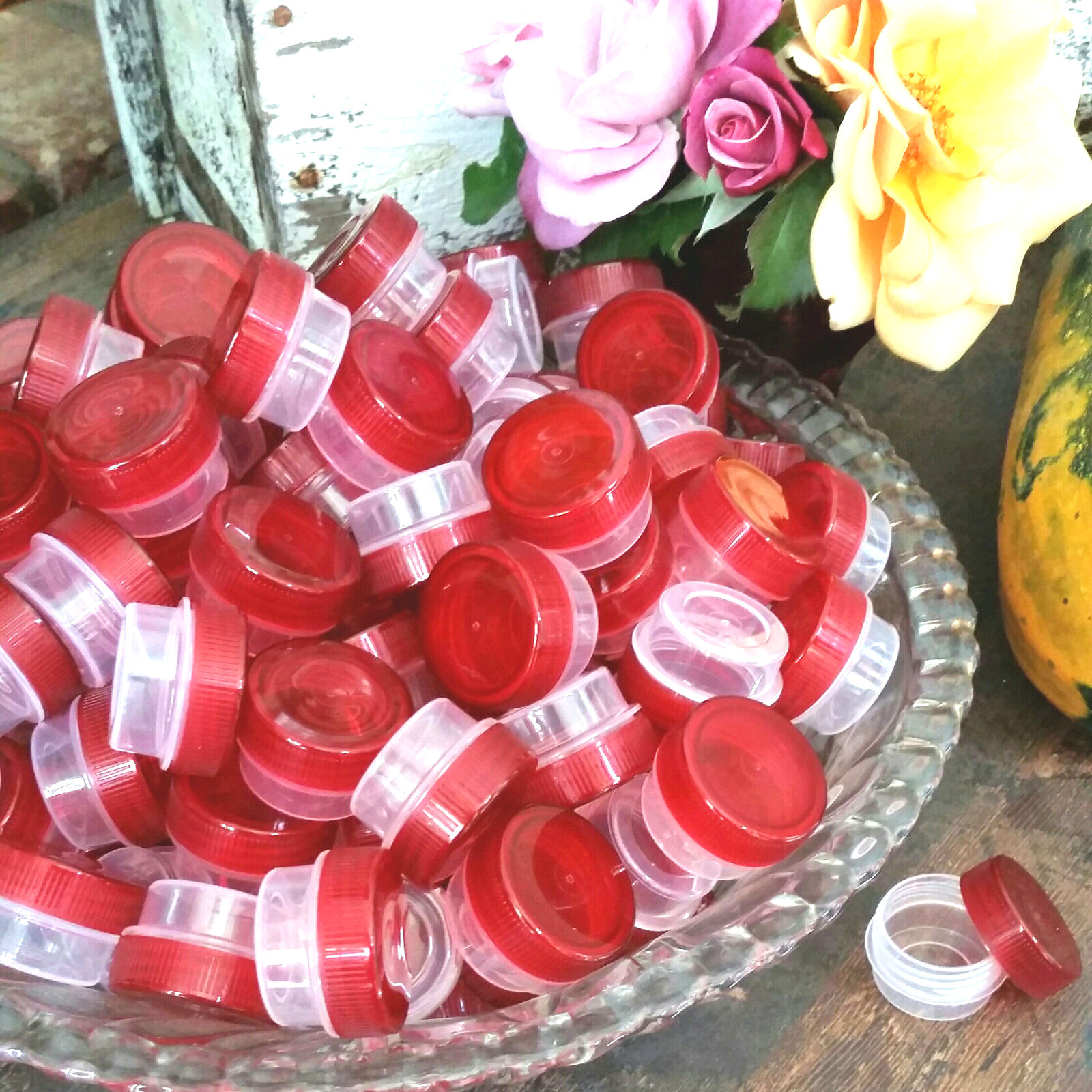 12 JARS Transparent Red Cap stash container beauty pot lipgloss 1tsp 3301 3 gram