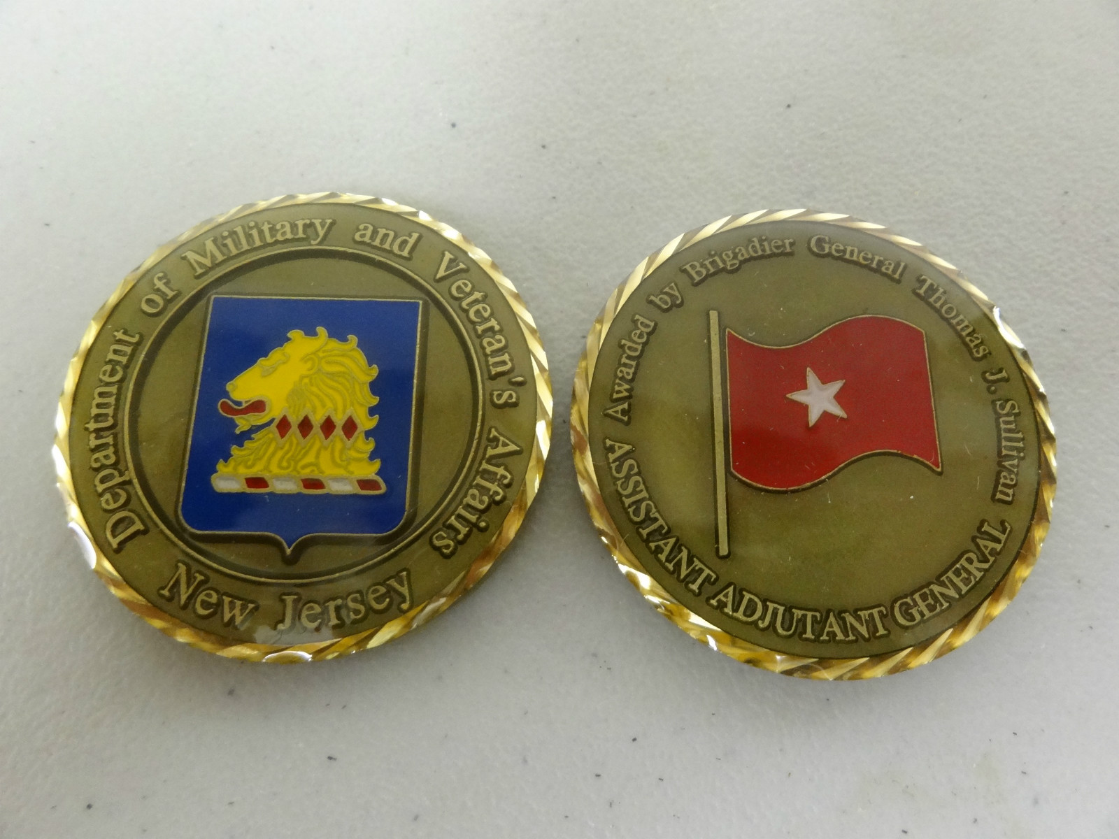 CHALLENGE COIN US ARMY VETERANS AFFAIRS NEW JERSEY GENERAL THOMAS SULLIVAN ADJUT