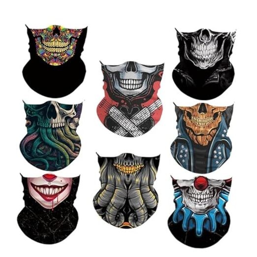 8PCS Scarves Bandanas Face Tube Black Headband, Motorcycle 3d Mix Print -D
