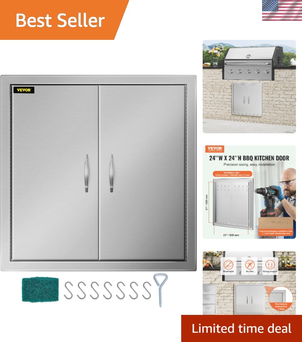 Durable Double Door Backyard BBQ Access Door, 24W x 24H Stainless Steel Design