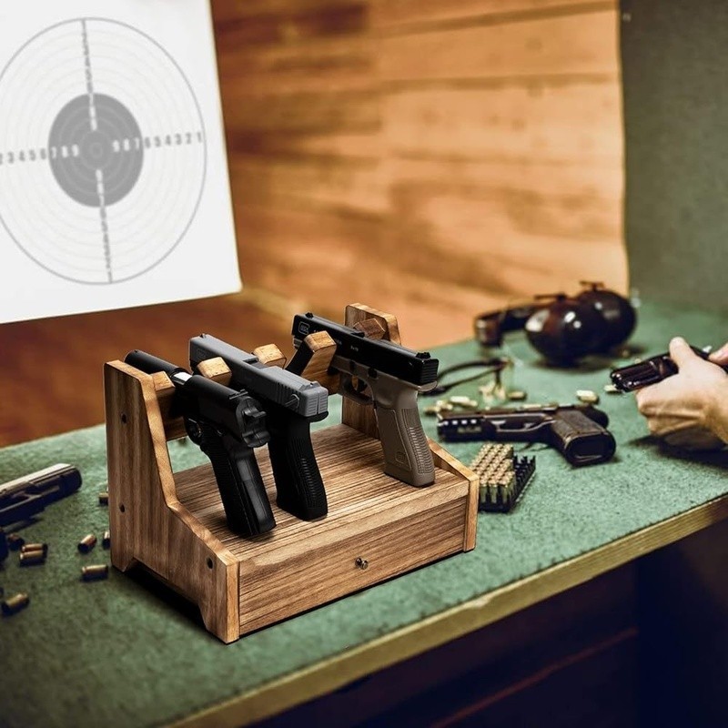 Pistol Organizer Rack Solid Wood Handgun Storage Carpeted Drawer Easy Install US