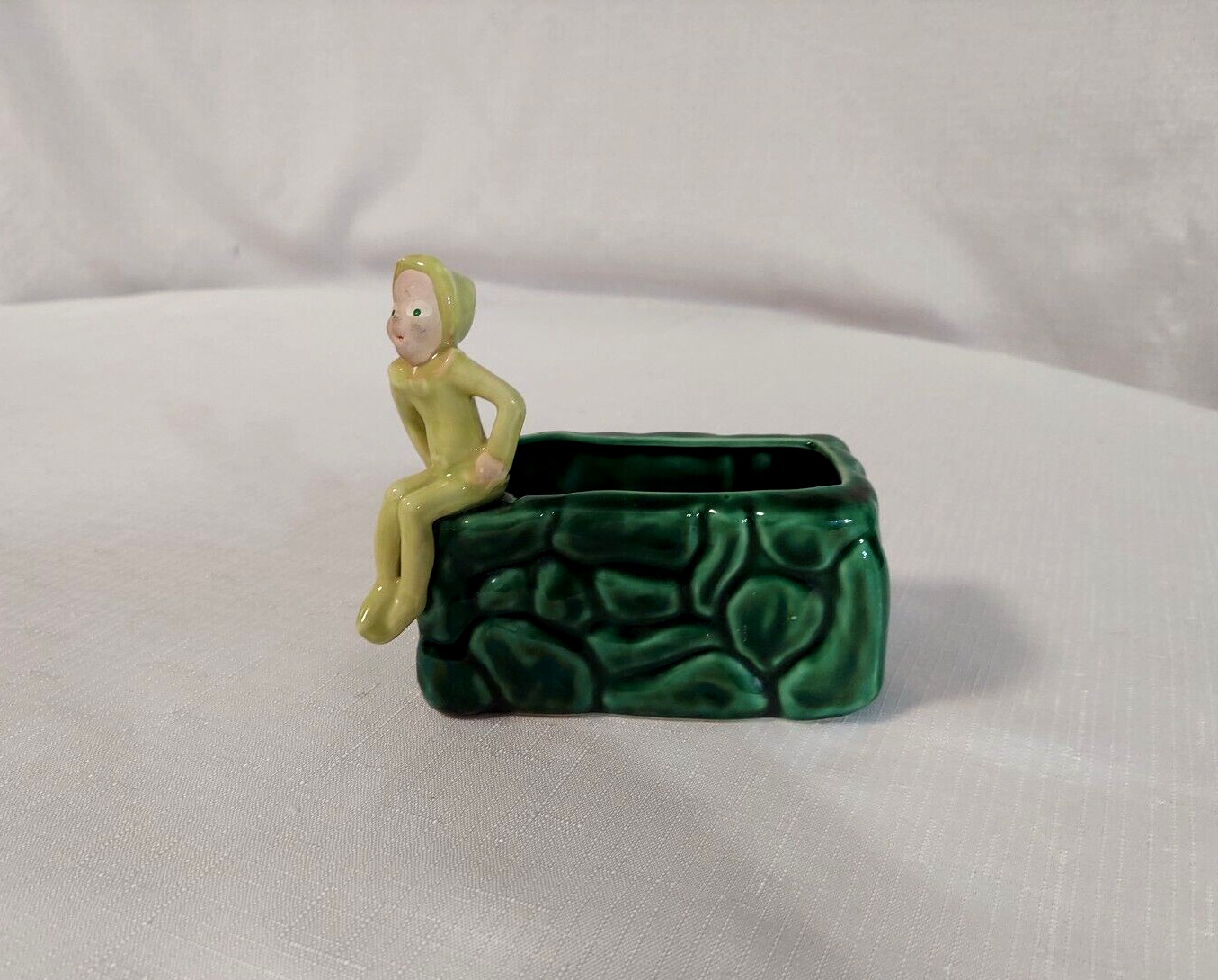 Adorable Vintage Green Pixie Elf Figurine Planter Container