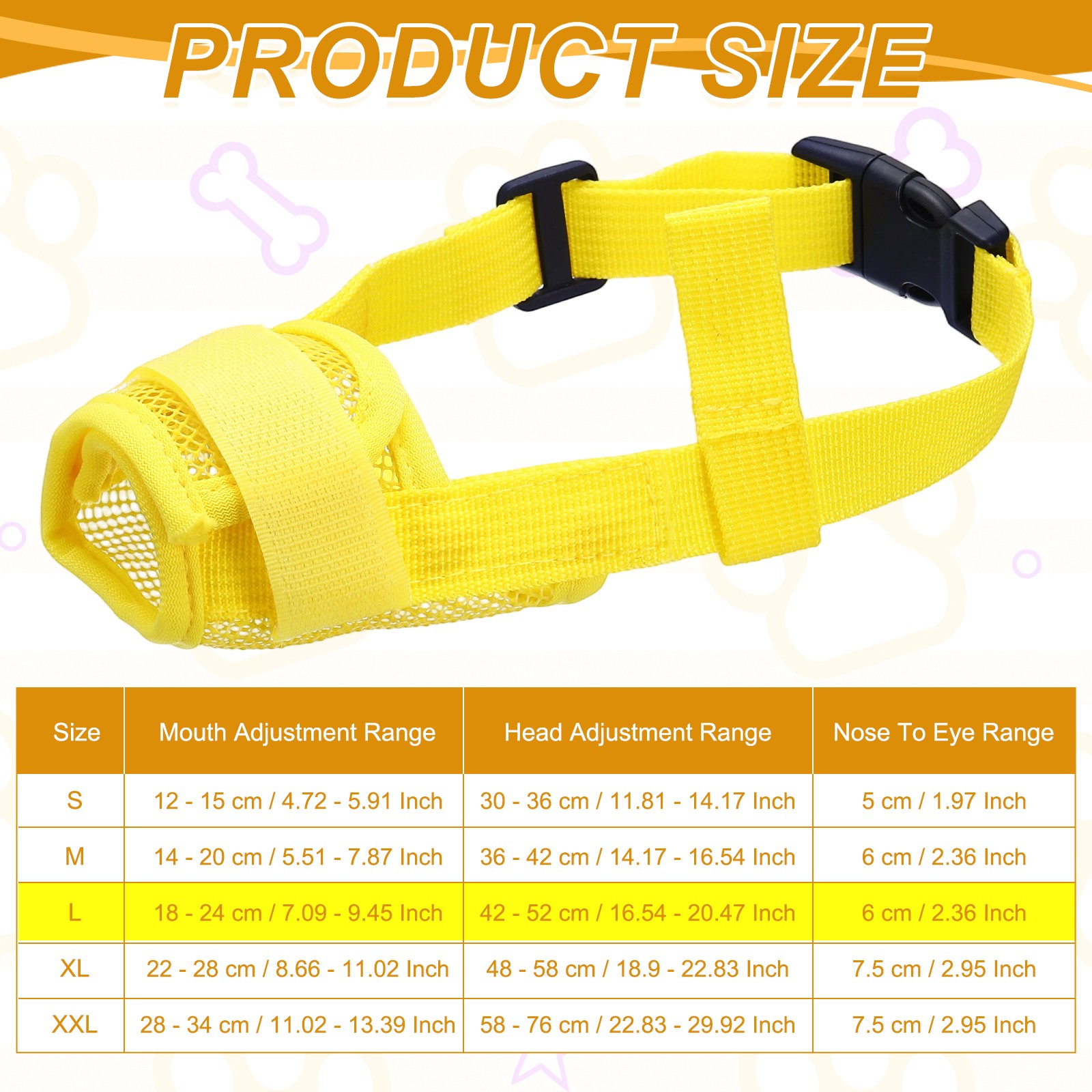 Dog Muzzle Soft Mesh Muzzle Mouth Guard Cover Yellow L