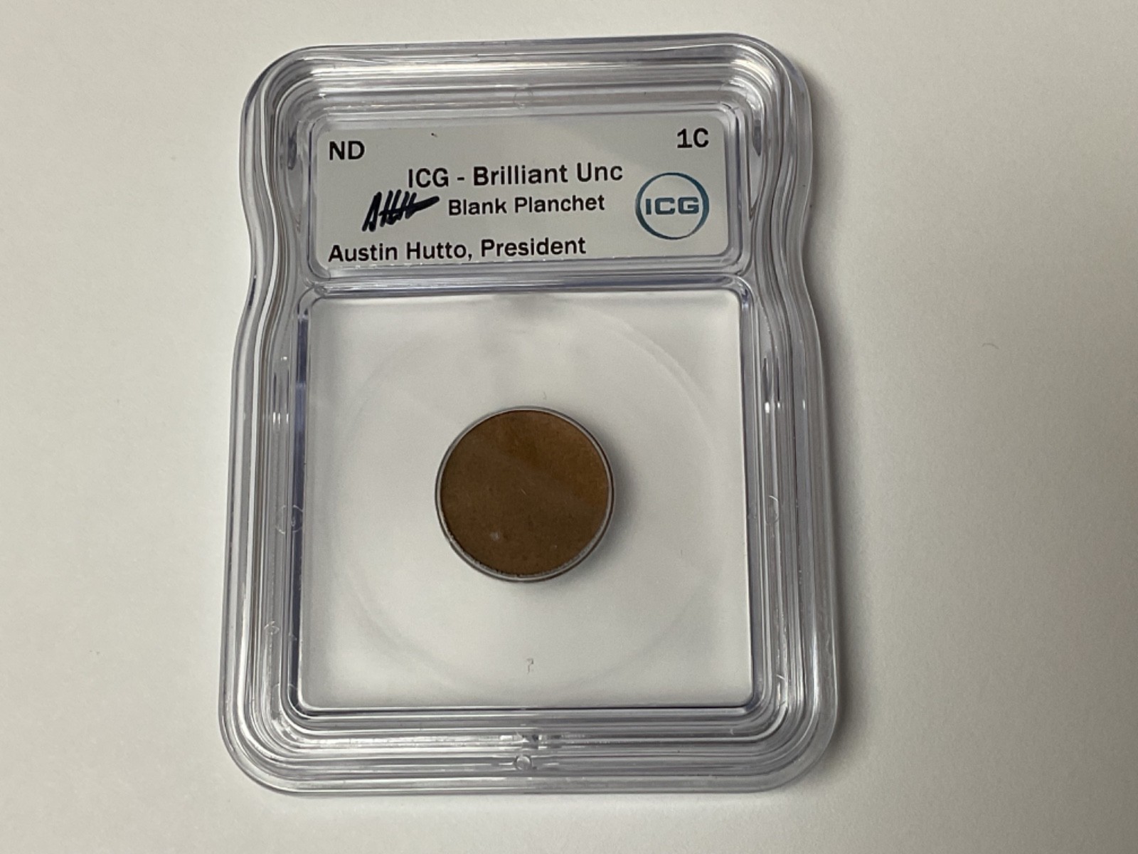 "ICG Brilliant Uncirculated" Blank Planchet *Signed by Grader*