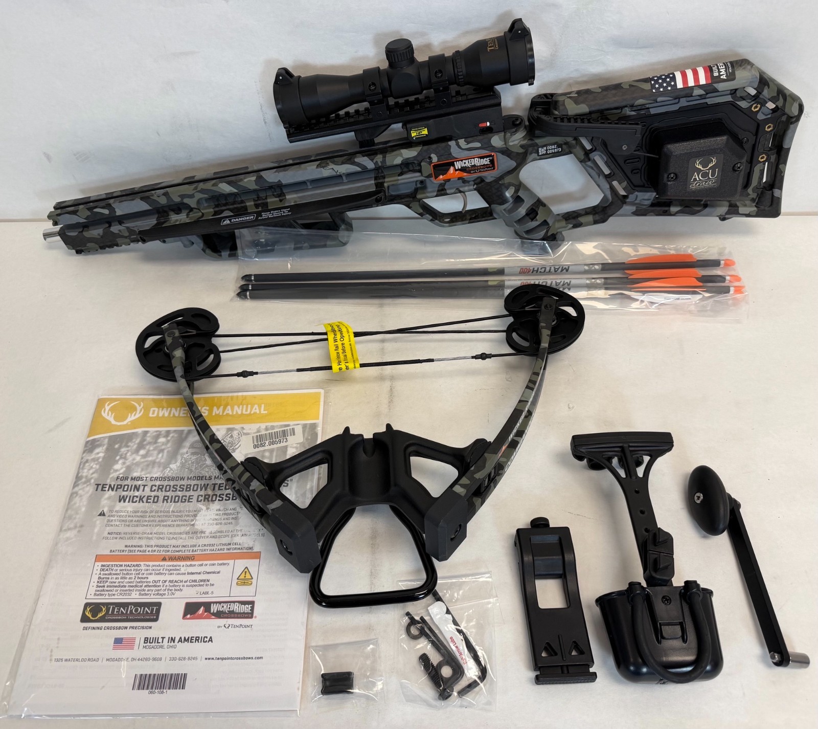 Used- Wicked Ridge Commander M1, ACUdraw, Multi-Line Scope (Peak Camo) -FREE S/H