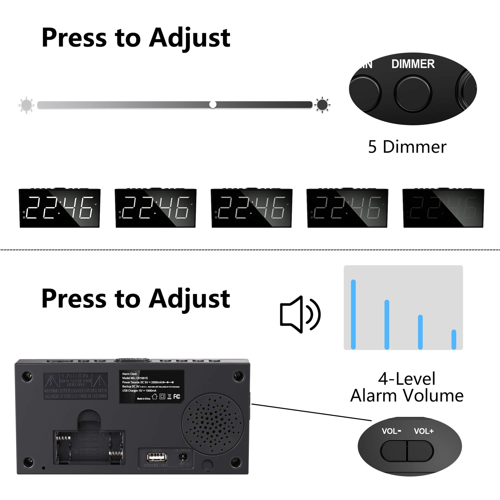 Super Extremely Extra Loud Alarm Clock for Very Heavy Sleeper Backupwhite displ