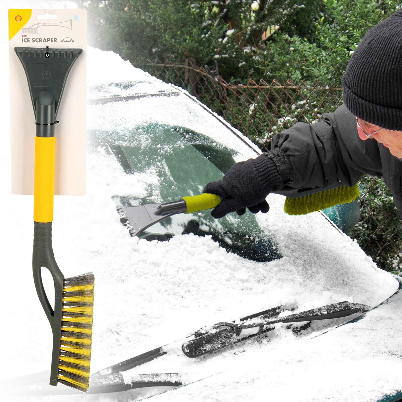 Shell Car 2-in-1 Ice Scraper & Snow Brush for Windscreen & Window Frost Removal