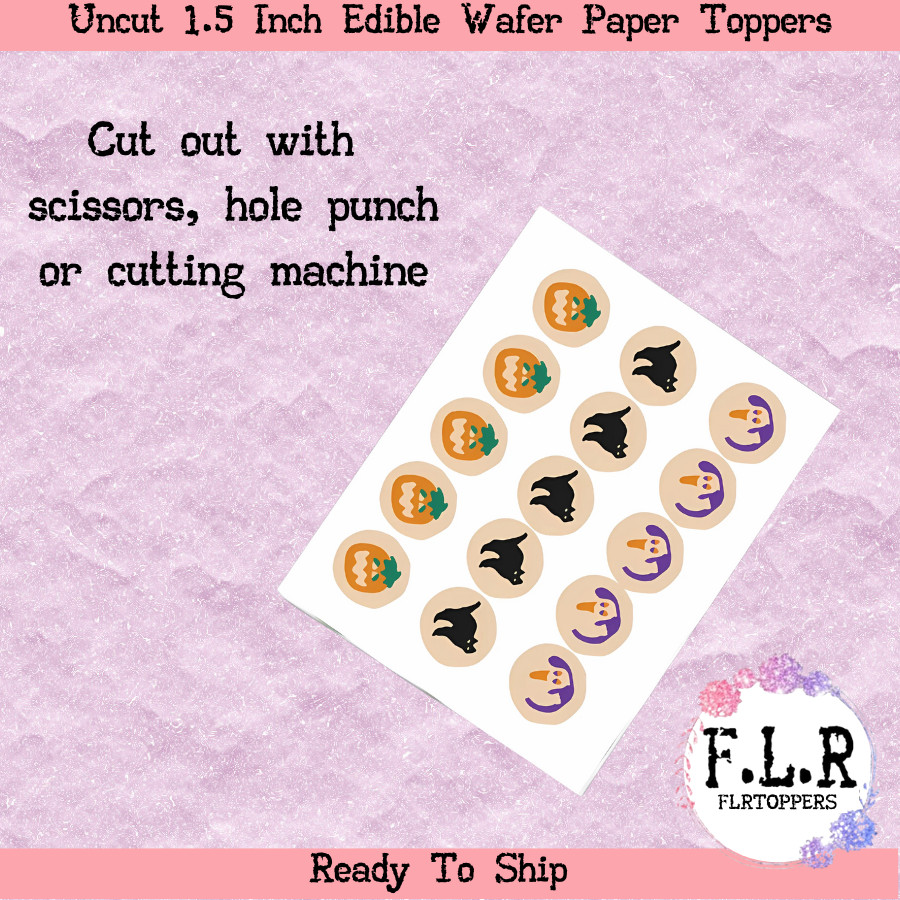 12x EDIBLE Halloween Sugar Cookie Cupcake Toppers Wafer Paper 1.5in (uncut)