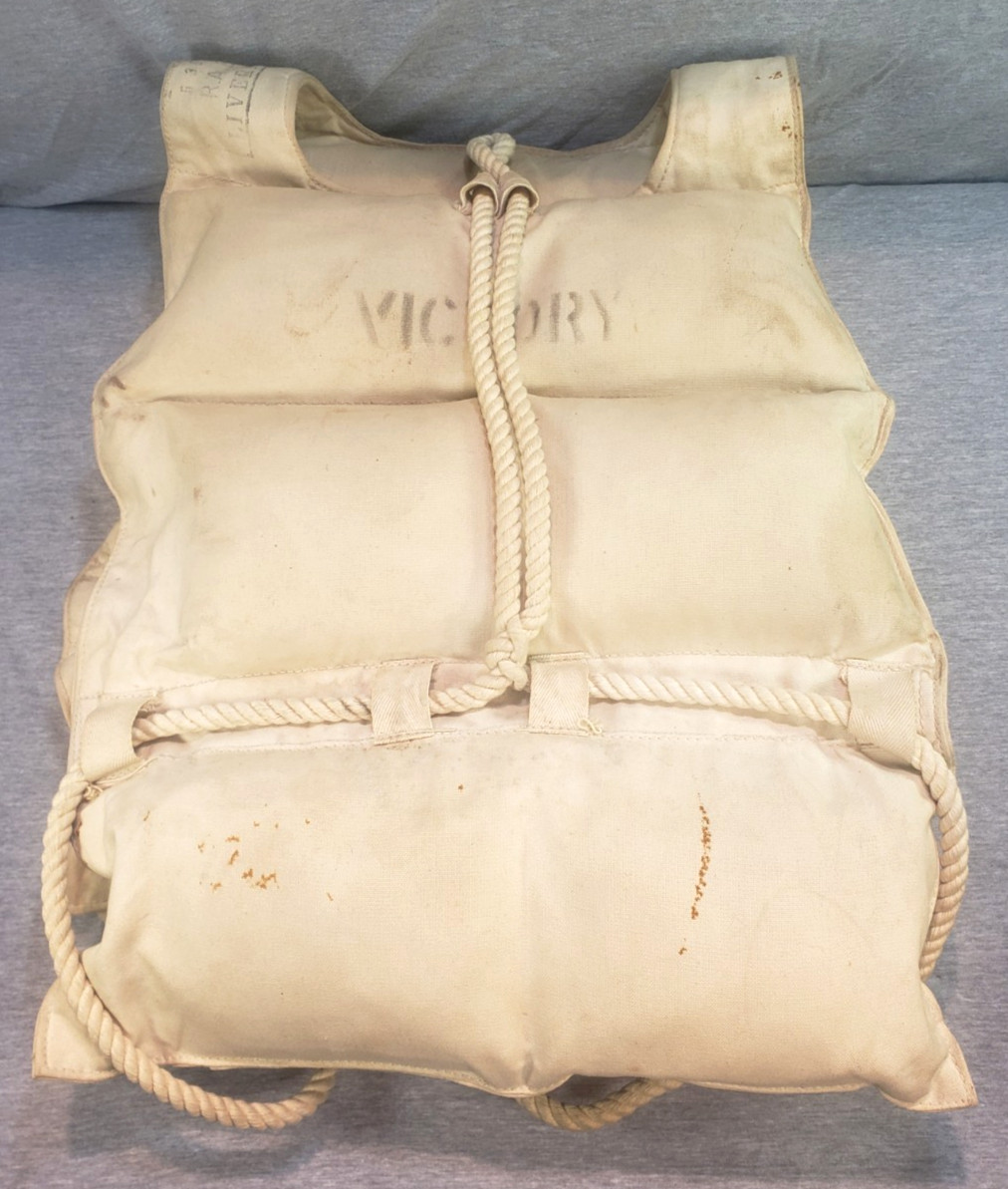 WW2 British Royal Navy Life Jacket Vest Marked Victory R.A.B. Liverpool