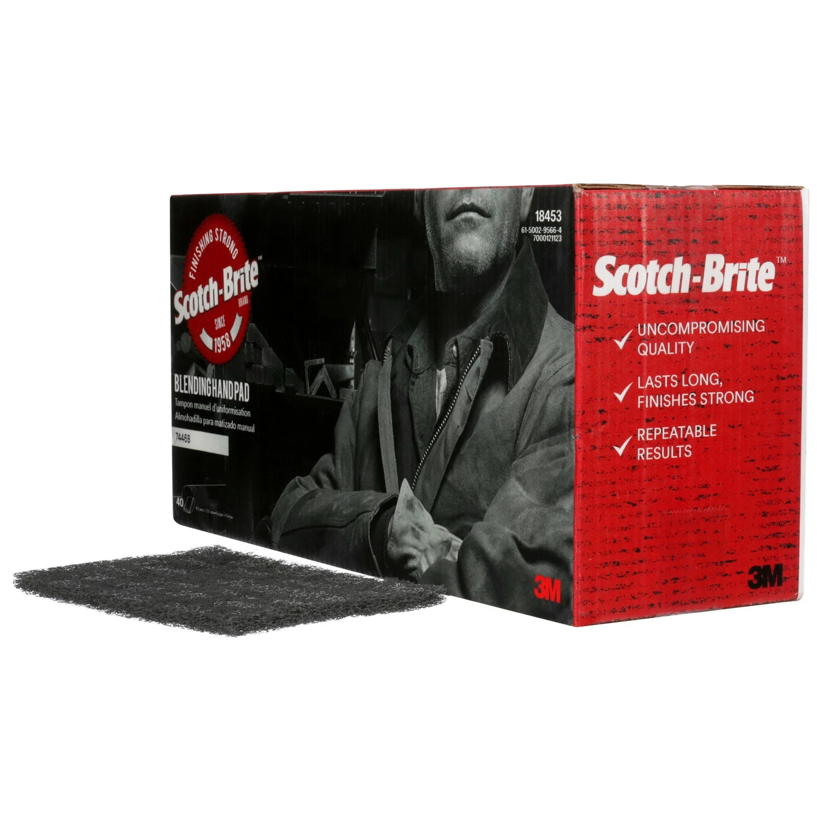 Scotch-Brite Blending Hand Pad 7446B, HP-HP, SiC Medium, Gray, 6 in x 9 in