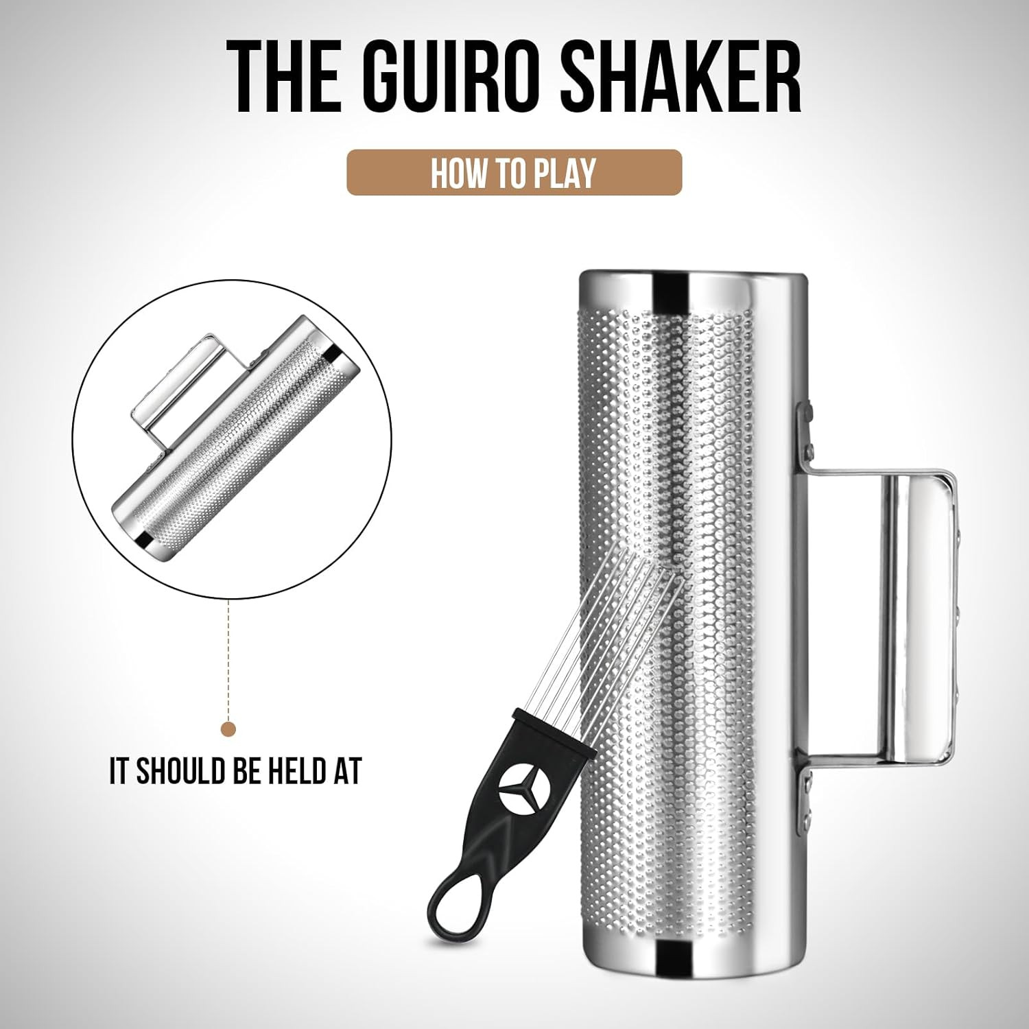 Guiro Instrument Stainless Steel Guiro 8" 3" Professional Metal Shaker with Scra