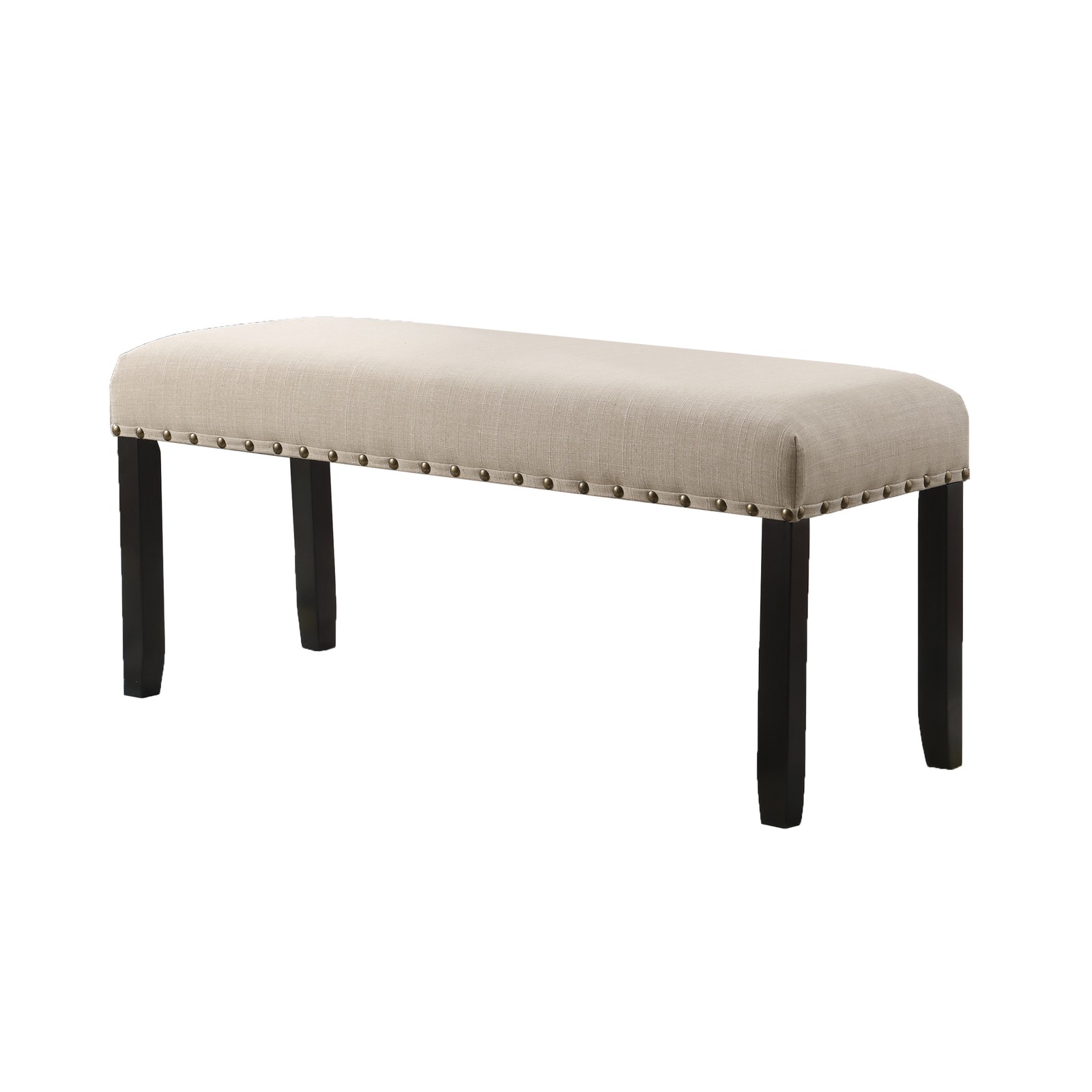 Biony Fabric Dining Bench with Nailhead Trim, Tan
