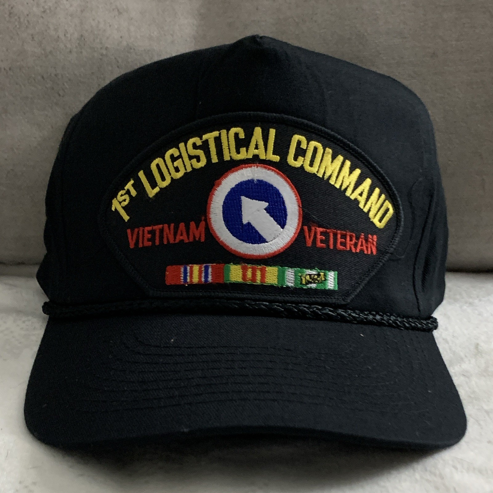 1st Logistical Command Vietnam Veteran Black Baseball Cap Embroidered Ribbons