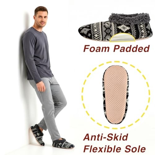 cosyone1997 2-Pair Men's Slipper Socks Fluffy 10-11 2-pair Knit Black & Grey