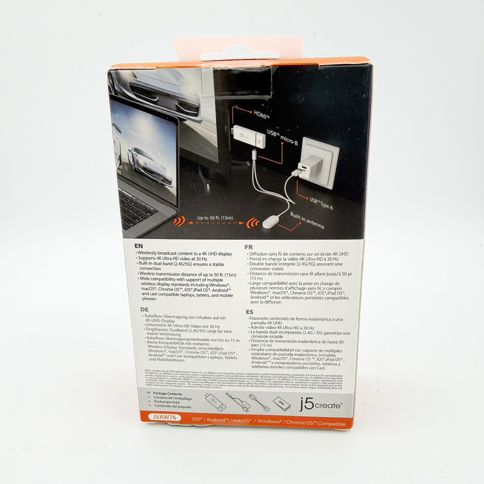 J5 Create Screen Cast 4k Wireless Display Adapter (JVAW76) NEW SEALED
