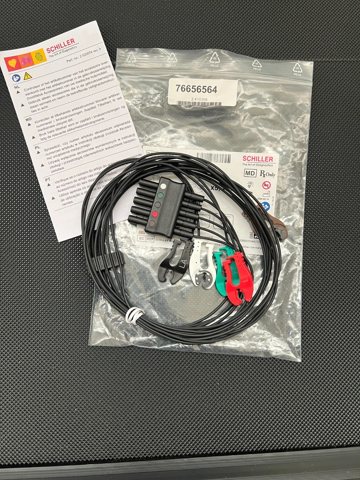SCHILLER PB-X000, LCM, RT, 1.2 m REF 2.410308 ECG PATIENT CABLE NEW