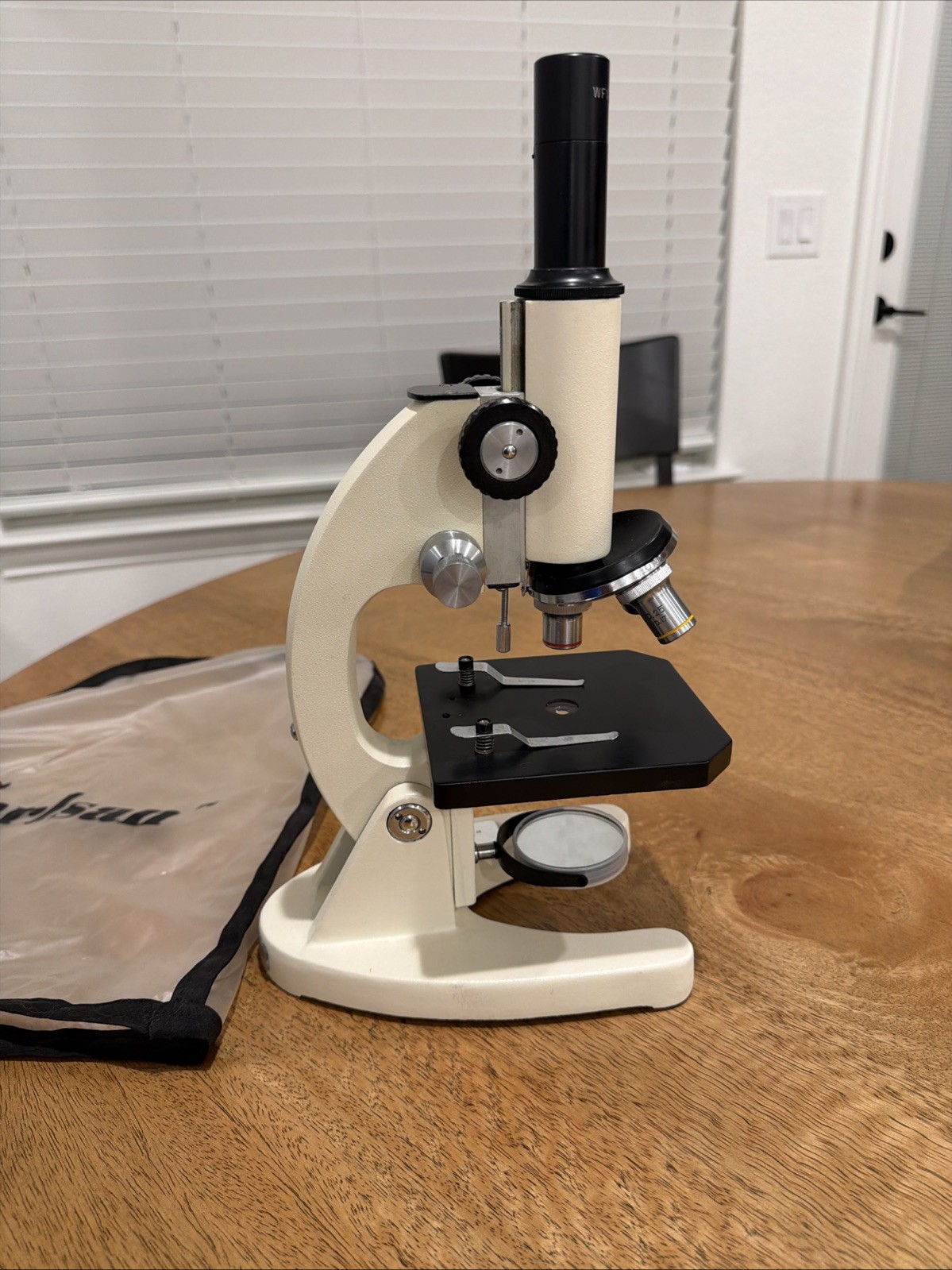 Vintage Carlsan Monocular Microscope with 3 Objectives And Micro slides