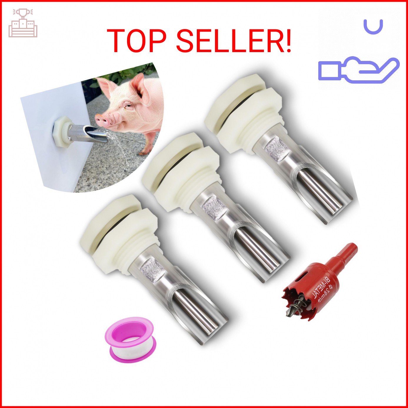 3 PCS Pig Nipple Waterer for Barrel Kit Automatic Pig Waterer System 1/2 inch St