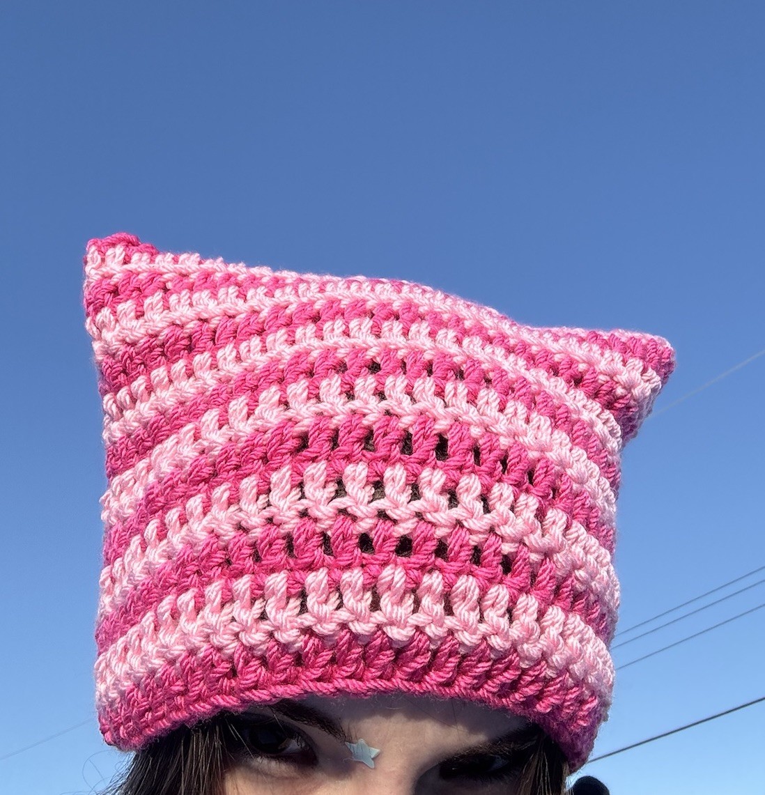 Handmade Crochet Cat Beanie - Light & Dark Pink