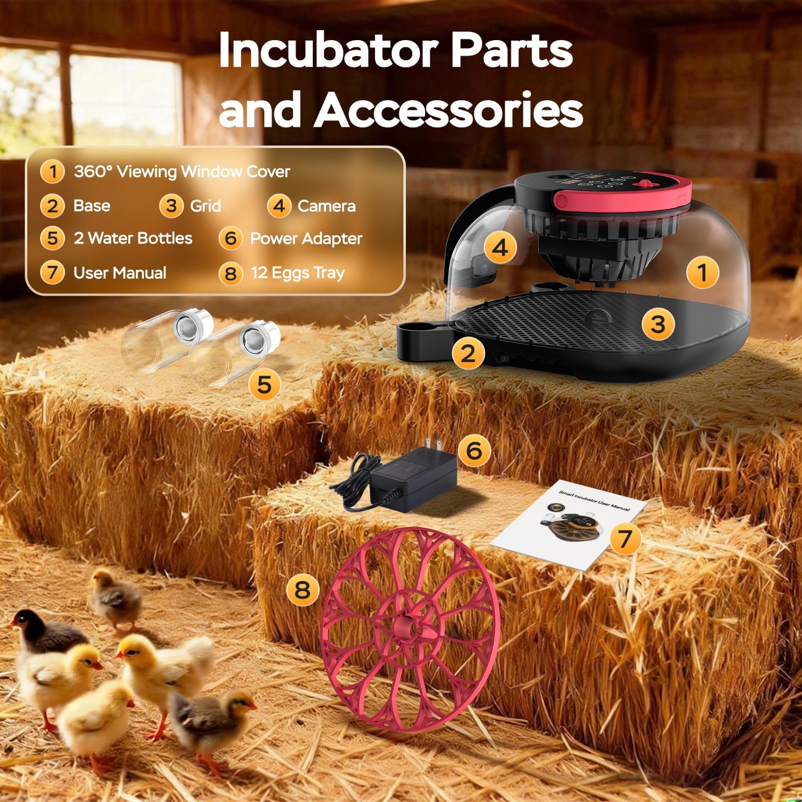 12 Egg Automatic Incubator with APP Control, Video Record, Temp & Humidity Contr