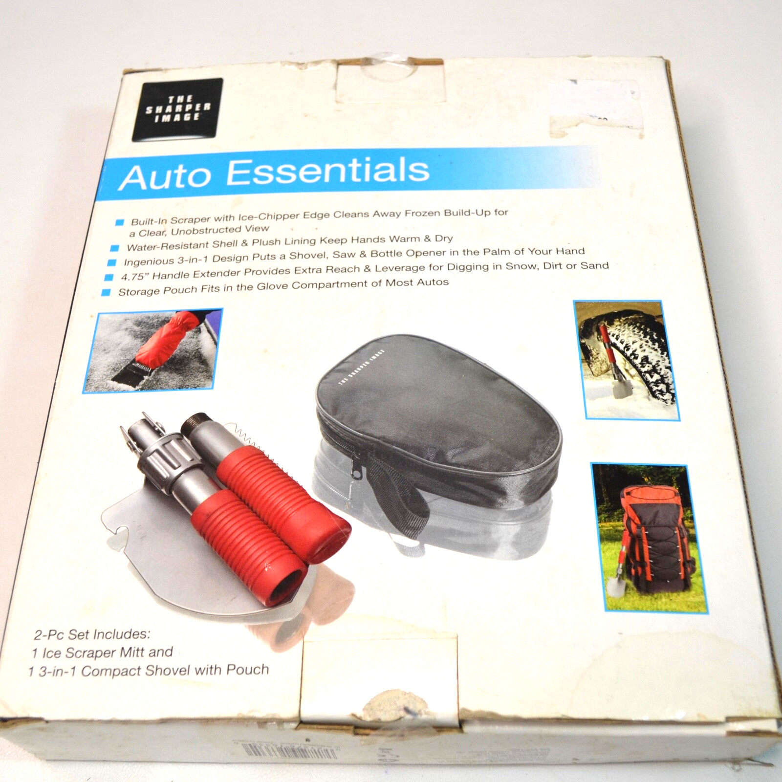 New The Sharper Image Auto Essentials Ice Scraper Mitt & Folding Shovel Winter