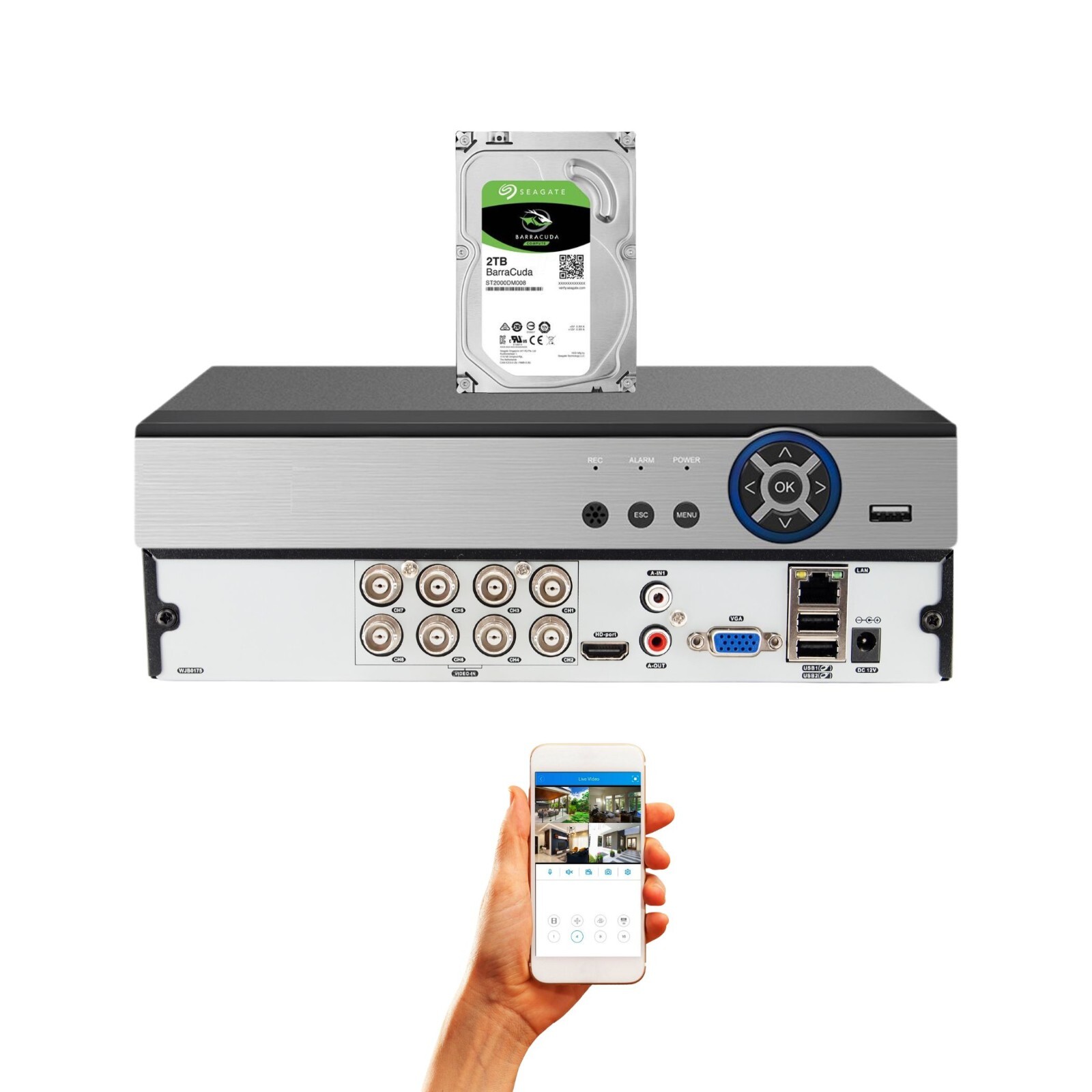 Evertech 8 Channel H.265 H.264 Security DVR w 2TB CCTV Camera Video Recorder