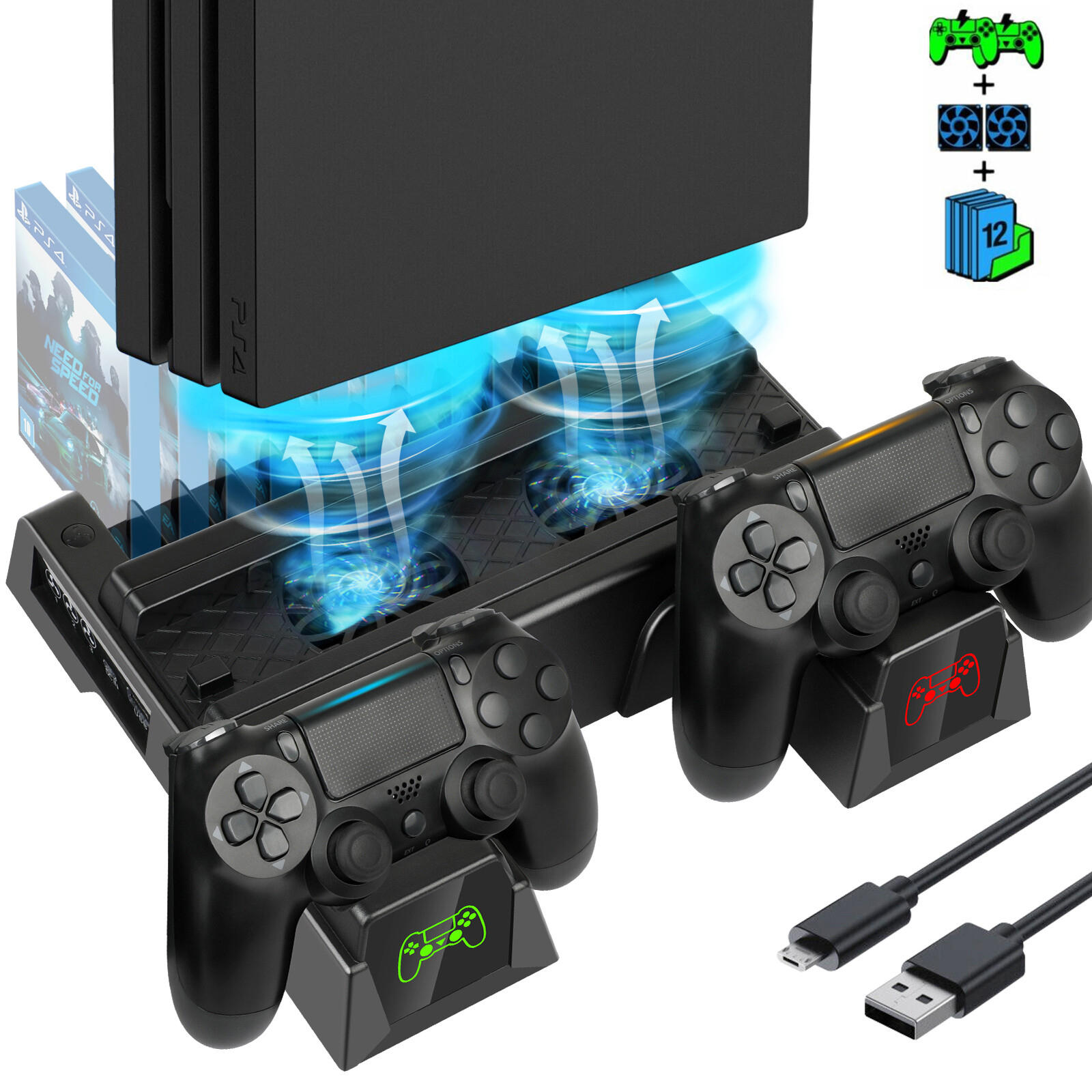 Wireless Dual Controller Charger Dock Station for PS4/Slim/Pro