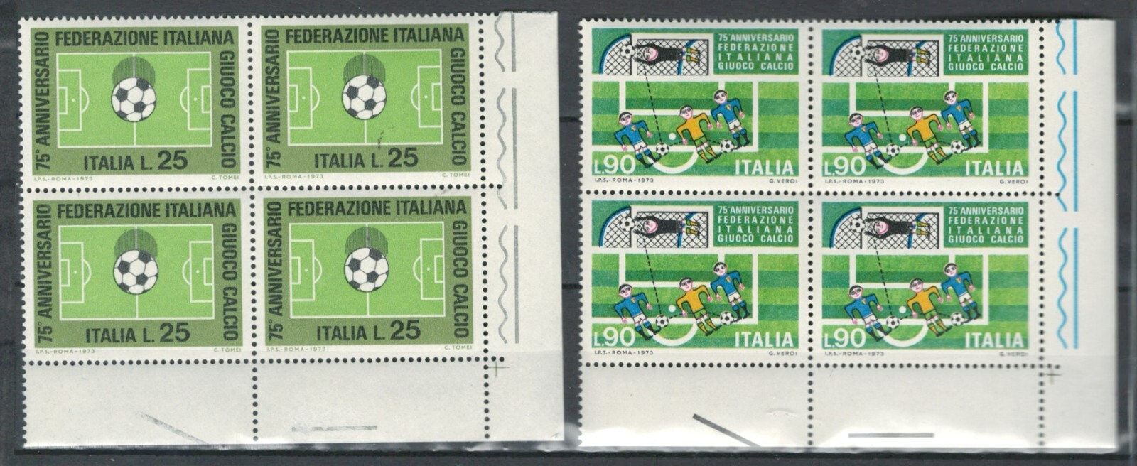 ITALY EUROPE 75 YEAR FOOTBALL FEDERATION X 4 MNH SET STAMPS LOT (ITALIA 667)