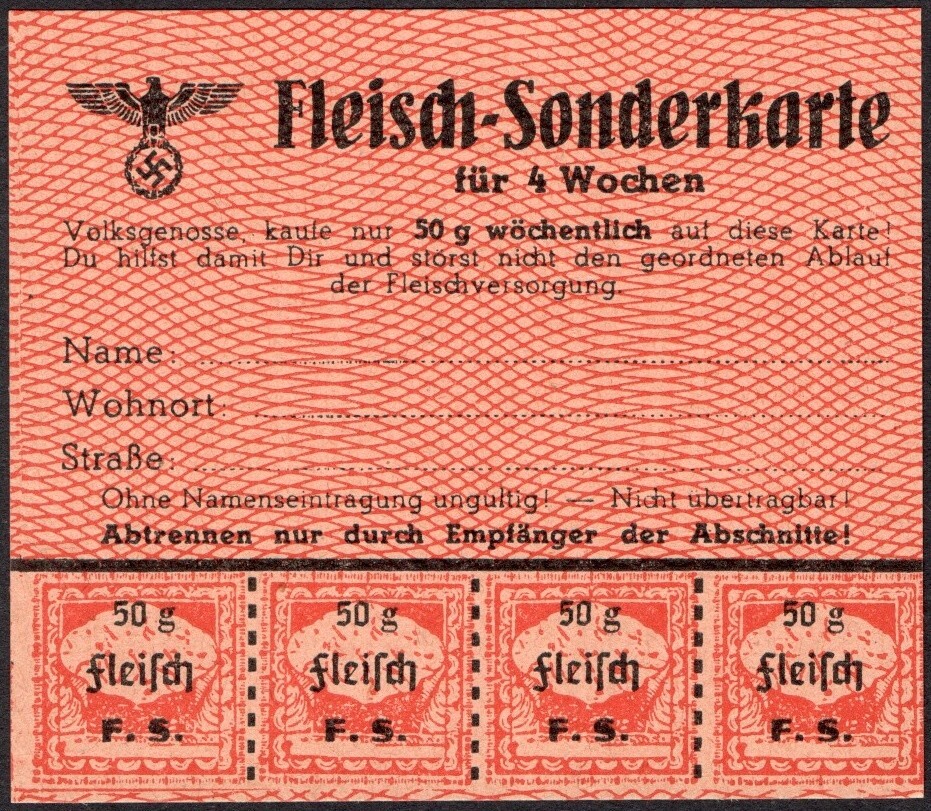 Special Food Rations card coupon (meat) - WWII 1939-1945 Germany