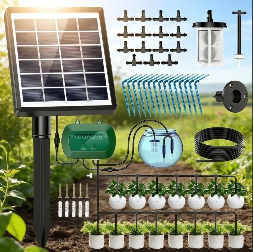 🌈50FT Solar Automatic Drip Irrigation System Kit Plant Watering Timer Garden