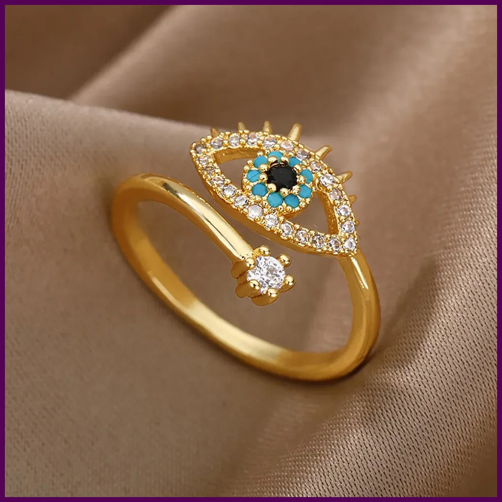 Lucky Turkish Blue Evil Eye Rings For Women Open Adjustable Stainless Steel Ring