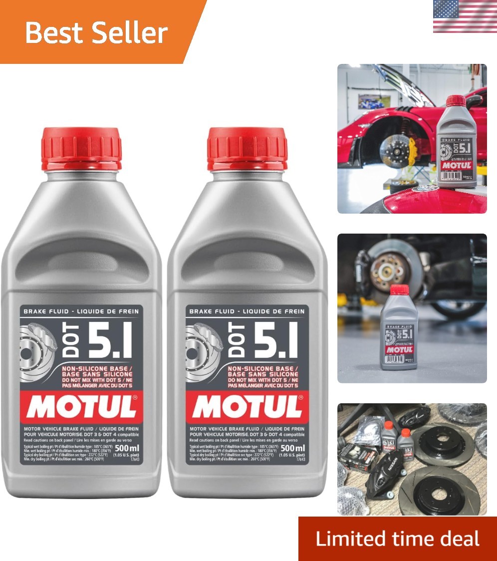 2 Pack of 100% Synthetic Brake Fluid DOT 5.1 Liquid - Long Lasting Protection