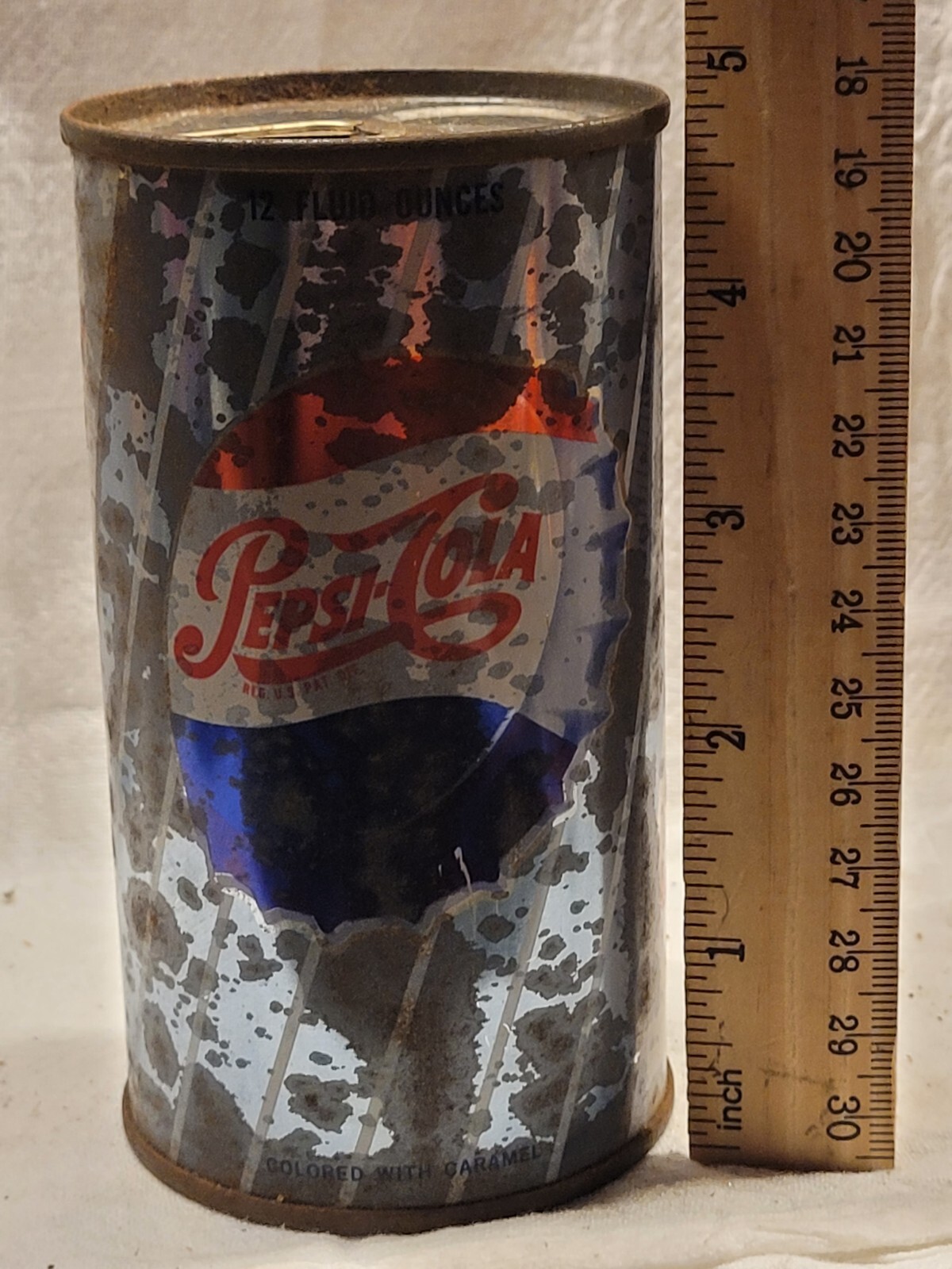 OLD PEPSI COLA CAN BLUE & WHITE STRIPED ODD RECTANGULAR PULL TAB STYLE EMPTY