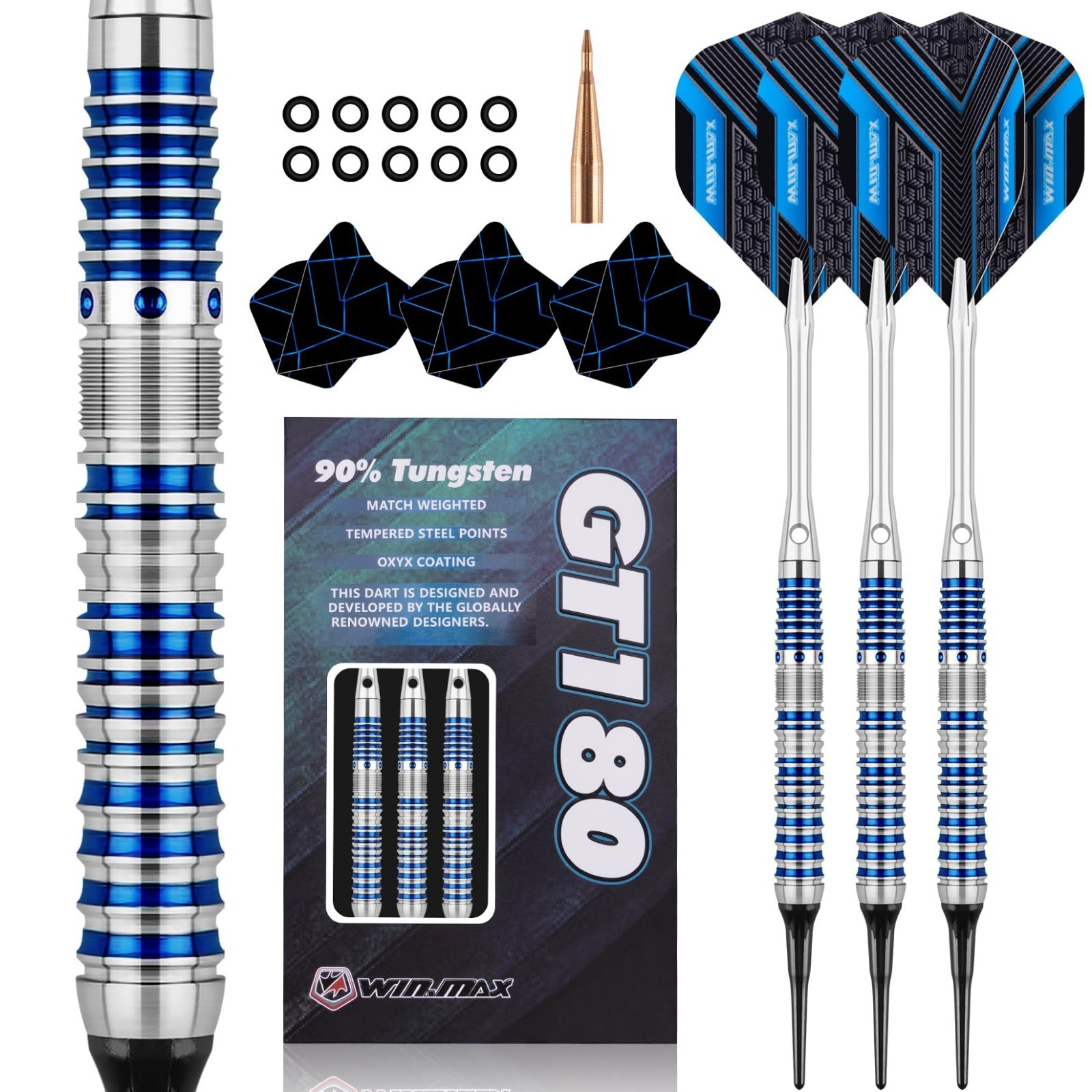 90% Tungsten Soft Tip Darts Set - 18g Professional Darts with Extra Flights