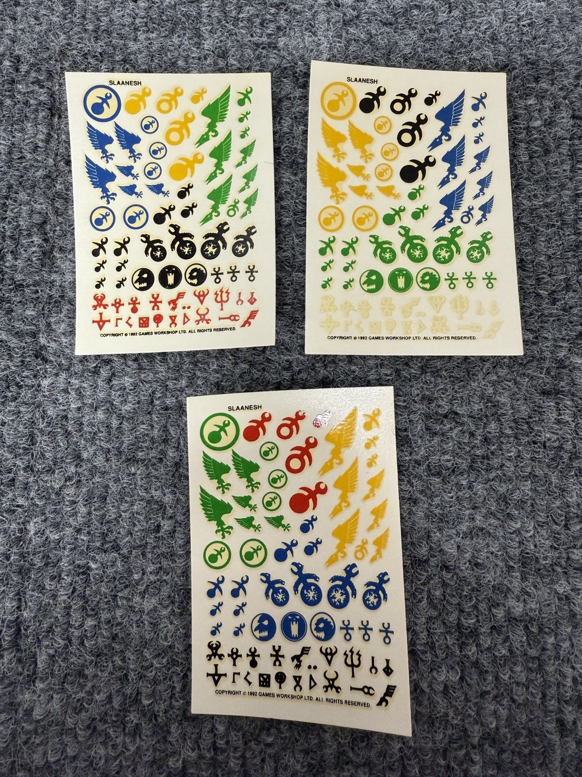 Warhammer 40K SET OF 3 1992 Chaos Slaneesh Original Transfer Sheets - F/SHIP!