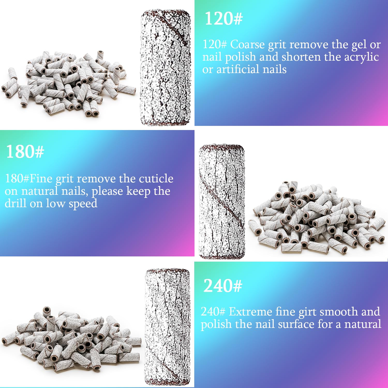 100Pcs Nail Drill Bits Small Sanding Bands with Upgrade 3.1Mm Mandrel Bit, 240 E