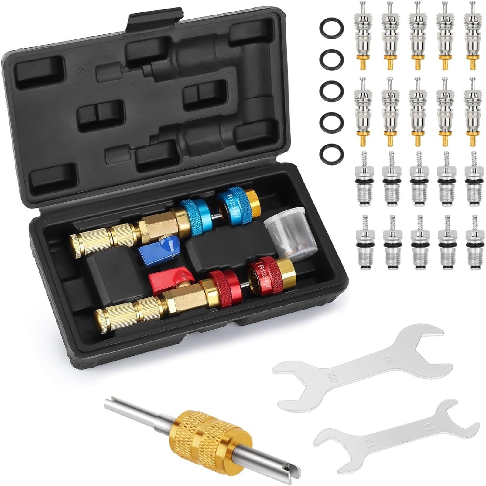 R134A R1234YF Valve Core Quick Remover Installer Tool Set, High Low Pressure NEW