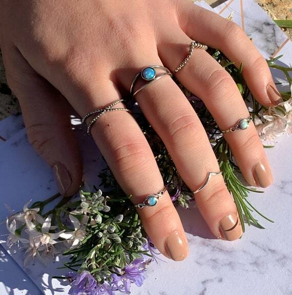 Blue Opal Toe Ring 925 Sterling Silver Twist Toe Ring Midi Ring
