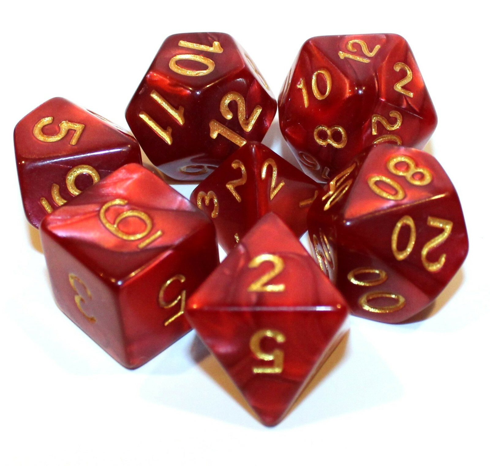 7 Piece Crimson Marble Polyhedral Dice Set w/ Red Bag - Dragon Scales